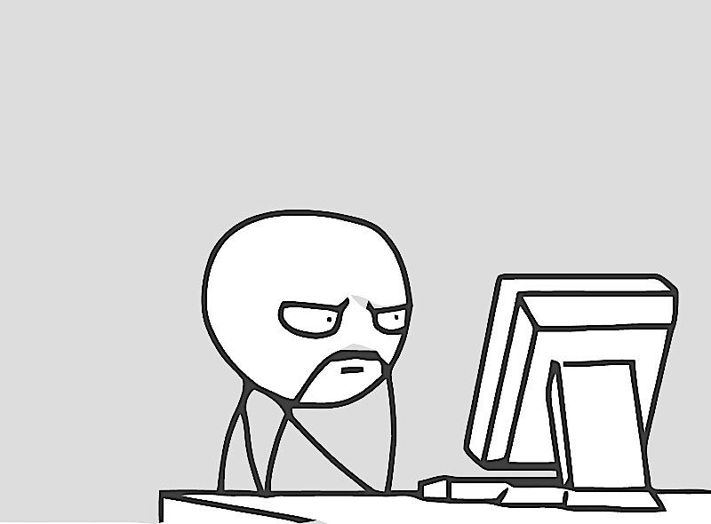 Stick figure staring at a computer screen, deeply perturbed 