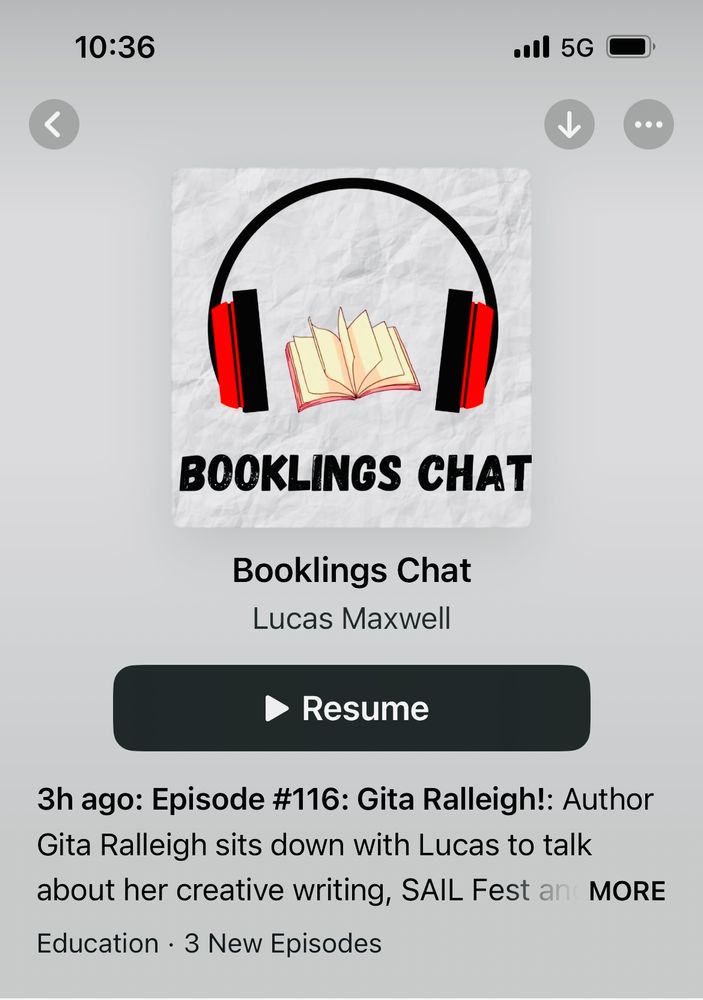 Screenshot of podcast 'Booklings Chat' episode #116 with Gita Ralleigh