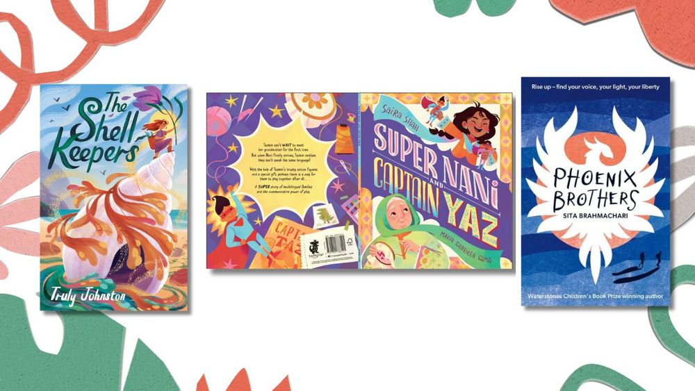 Graphic with book covers: The Shell keepers, Super Nani and Captain Yaz, Phoenix Brothers