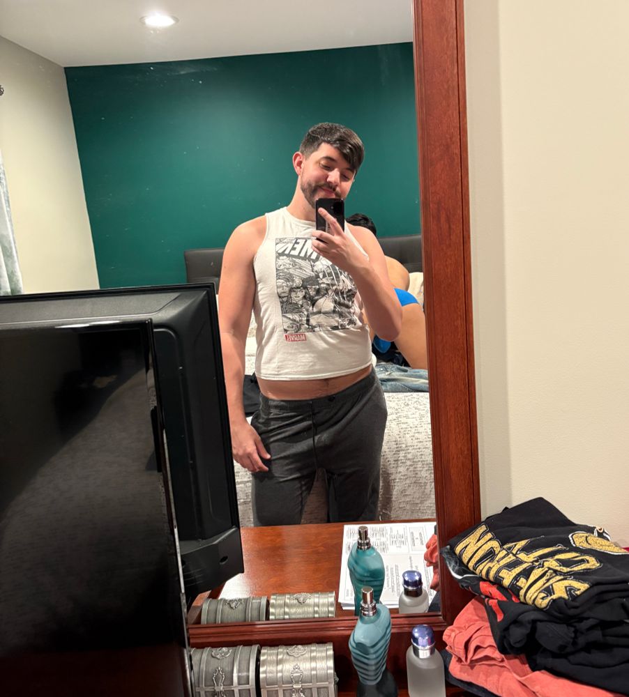 Mirror selfie while my bf is behind me in his underwear