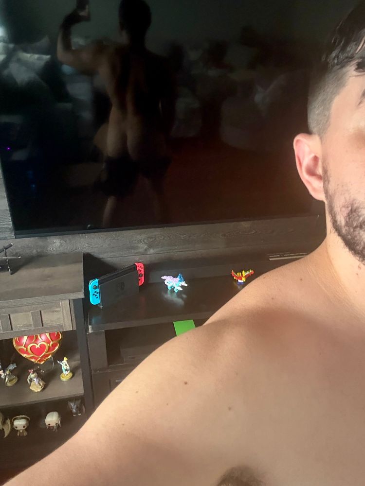 Reflection in a blank tv screen of my booty