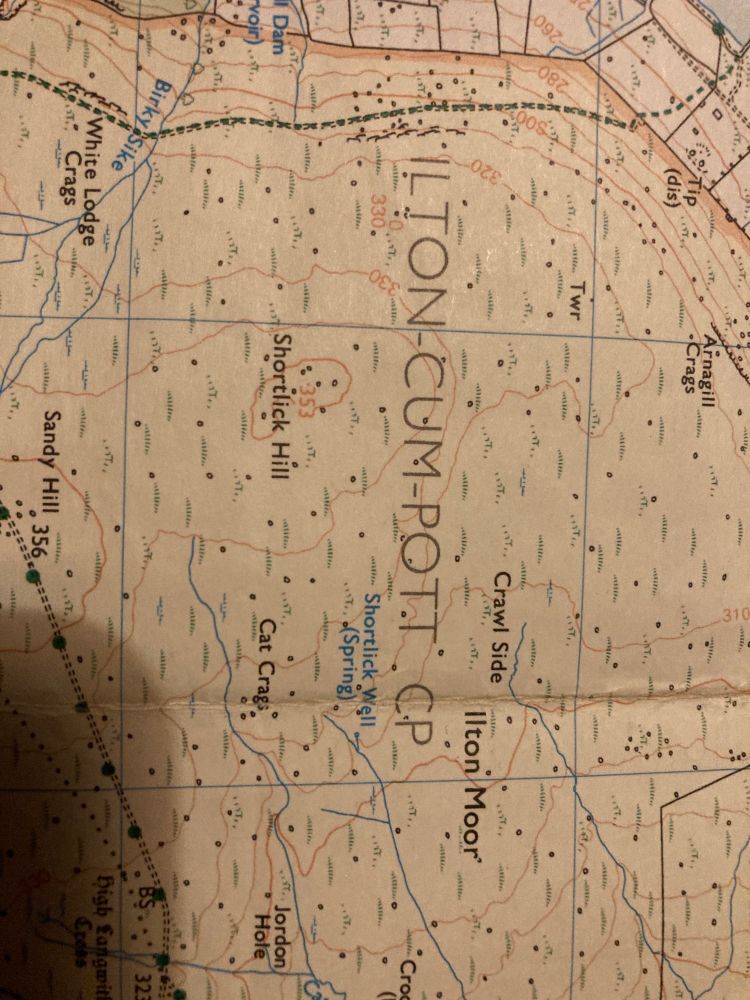 Map section showing Ilton-Cum-Pott parish (and the nearby Shortlick Well and Shortlick Hill)