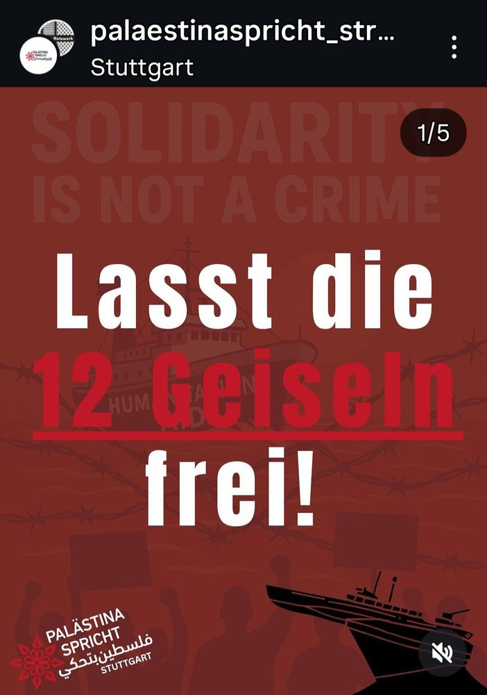 Der Account auf Instagram Palästina spricht schreibt: weinrote Kachel darauf steht: lasst die 12 Geiseln frei