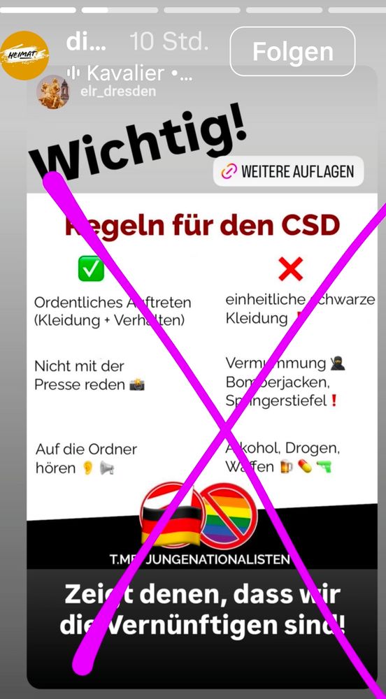 Die Nazi Partei. Die Heimat gab vor der Nazi Kundgebung in Bautzen gegen den CSD Richtlinien für ihre "Jungnationalisten". 
Unter anderem sollen die jungen Nazis keine Bomberjacken und Springerstiefel tragen.
Keinen Alkohol trinken. Keine einheitlich schwarze Kleidung tragen