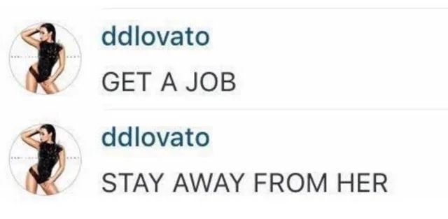 The Demi Lovato meme: GET A JOB STAY AWAY FROM HER 
