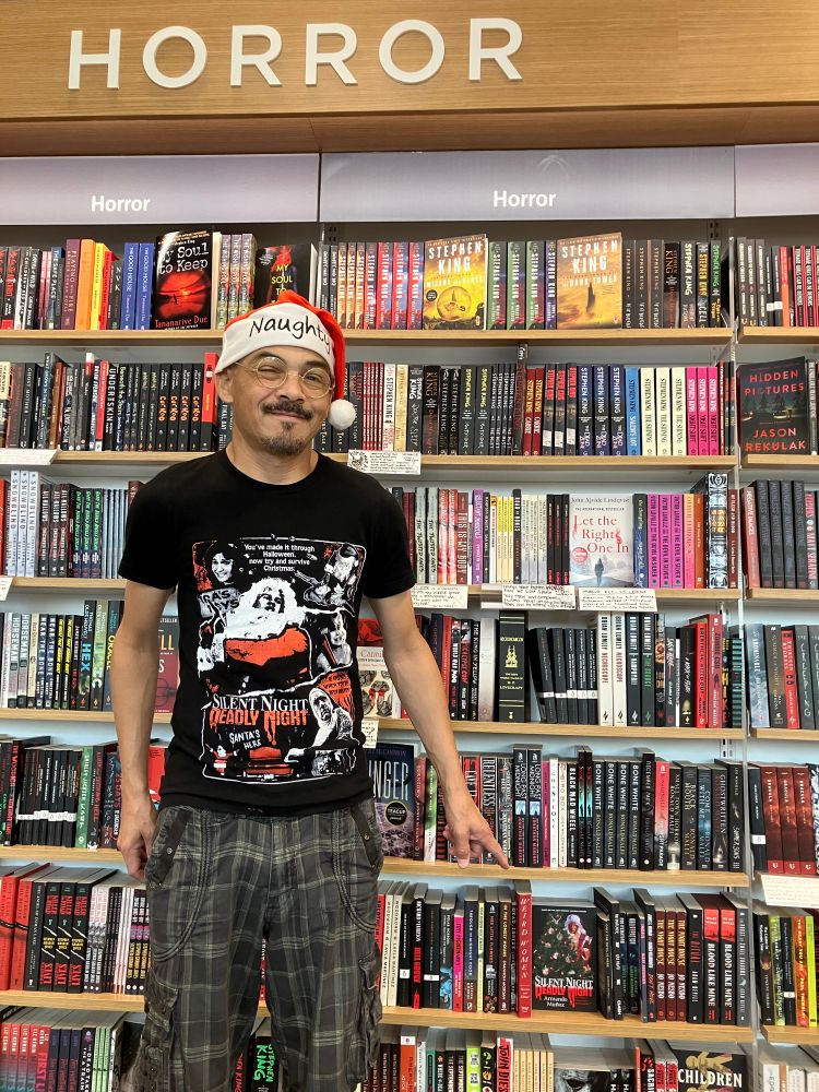 Armando Munoz and his novelization of Silent Night, Deadly Night at Barnes & Noble.