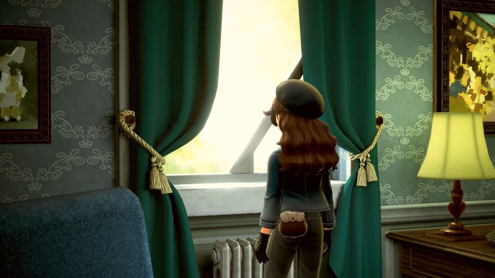 A screenshot from Pokémon Legends: Z-A of my trainer staring pensively out the window of the Hotel Z.