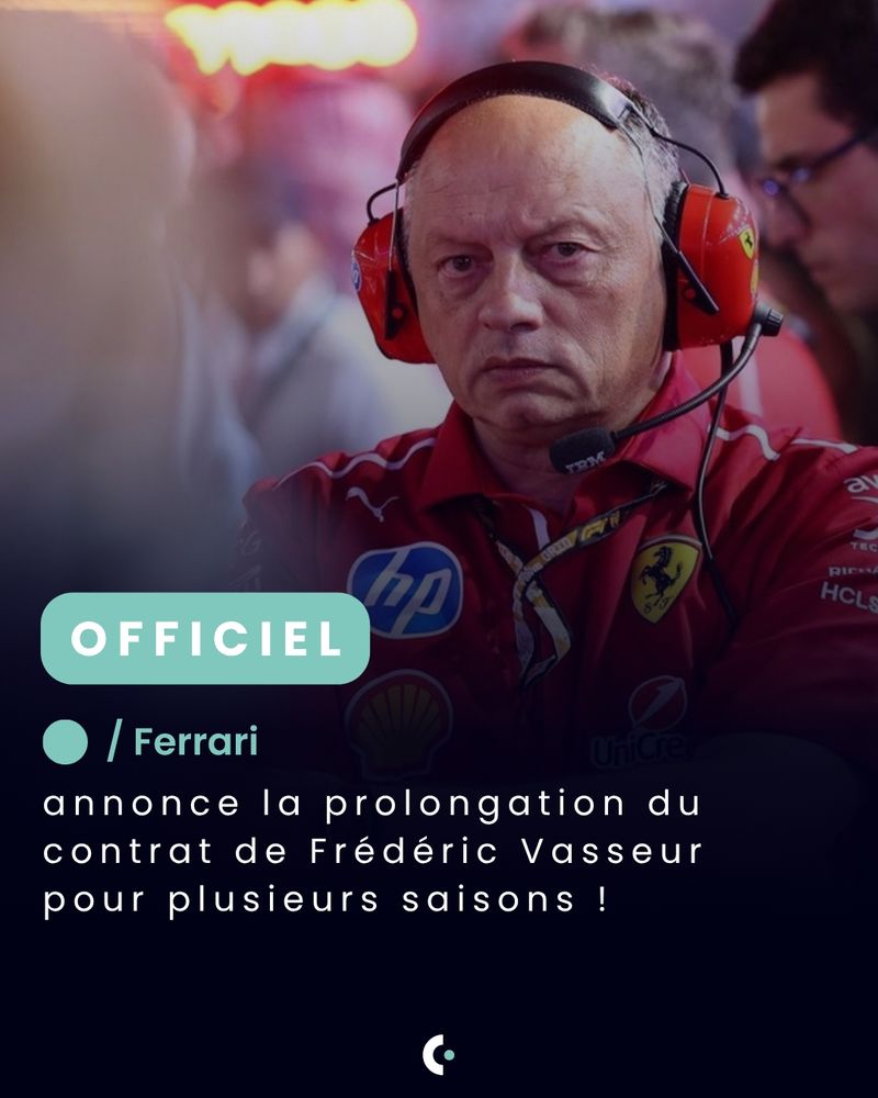 F1 - Le français Frédéric Vasseur prolongé en tant que team principal de l'écurie Ferrari de Formule 1.