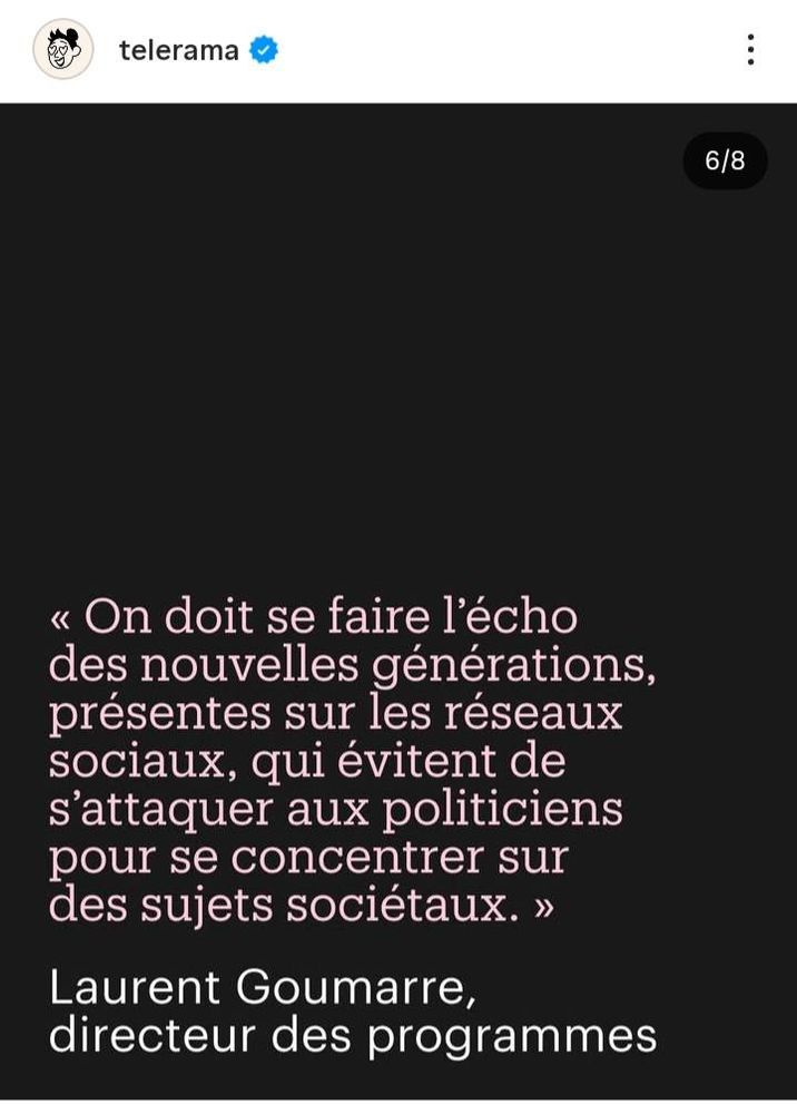 "On doit se faire l'écho des nouvelles générations, présentes sur les réseaux sociaux, qui évitent de s'attaquer aux politiciens pour s'attaquer aux sujets sociétaux" (Laurent Goumarre, directeur des programmes)