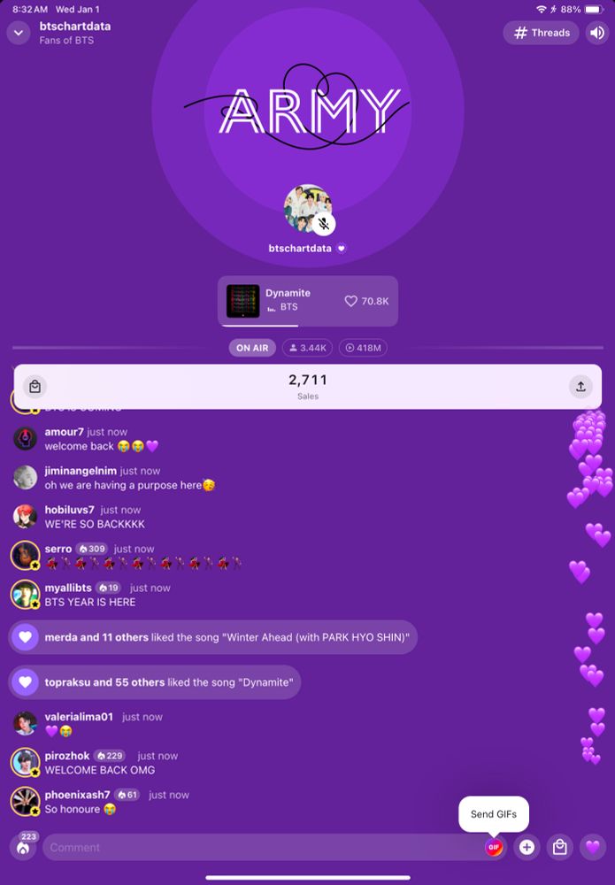 Screenshot of a Station Head party run by BTS Chart Data