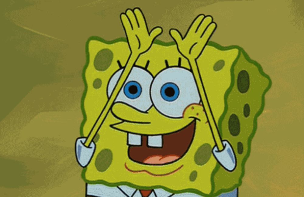 a cartoon of spongebob with his hands up in the air