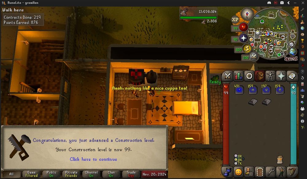 99 construction on the osrs account gremllen
