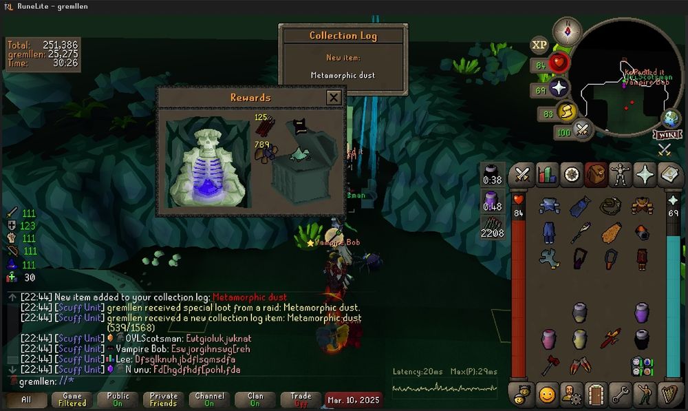 osrs account gremllen getting metamorphic dust at cm chambers of xeric