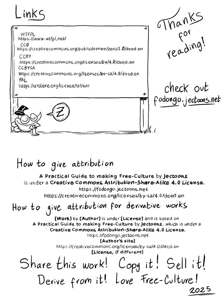 In this page there are various links to the licenses cited in this work, as well as a handy guide on how to give attribution!

Share this work! Copy it! Sell it! Derive from it! Love Free-Culture!
