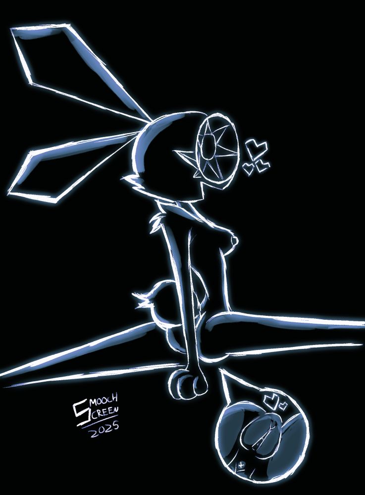 Vibri from Vib-Ribbon does the splits while naked.