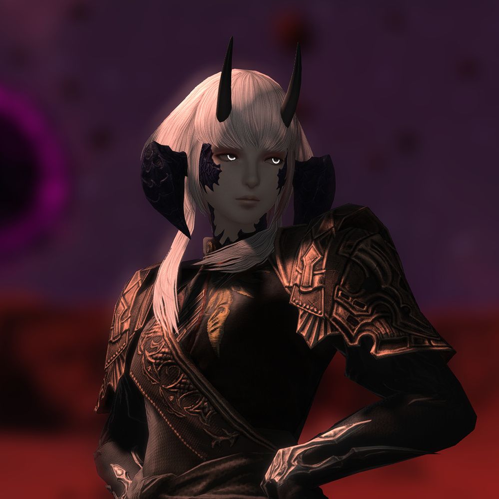 an au ra from ffxiv with a fuckass bob