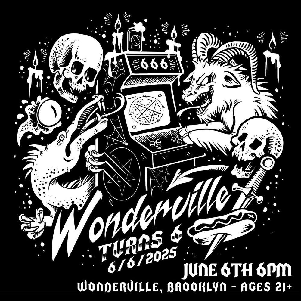 the excellent wonderville turns 6 poster by @jackiev.bsky.social