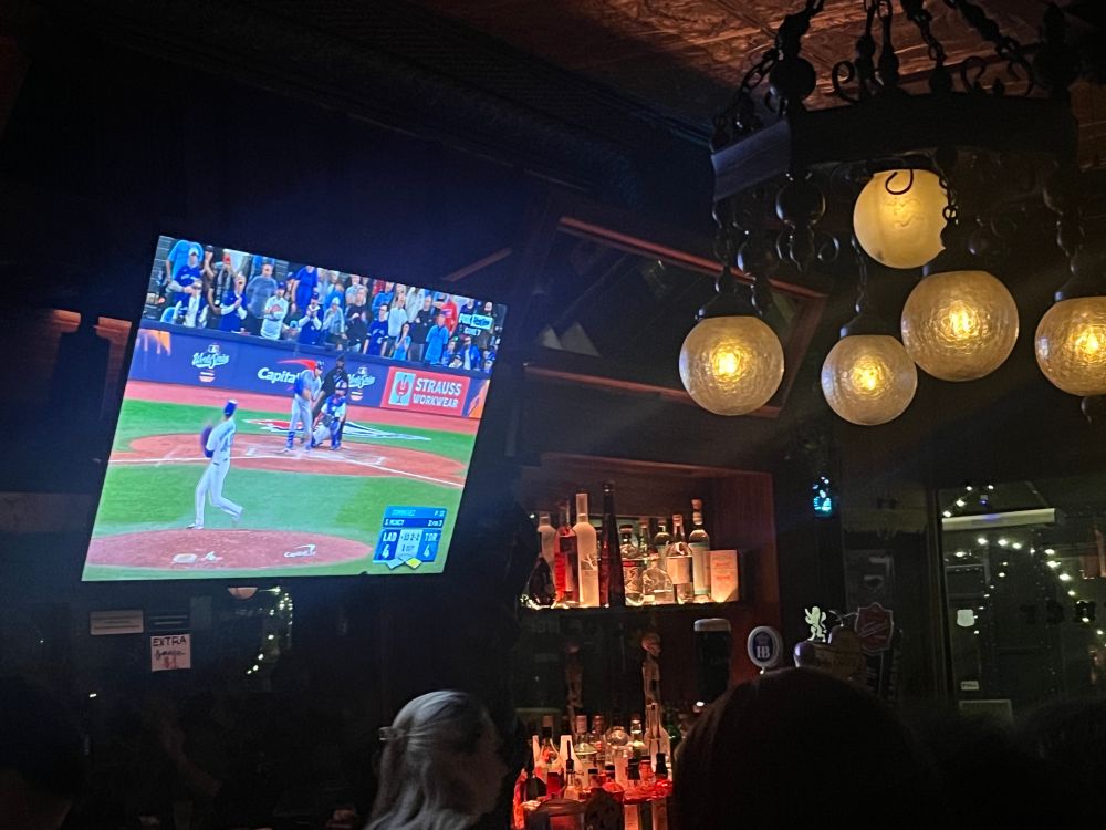 the world series game on the bar tv