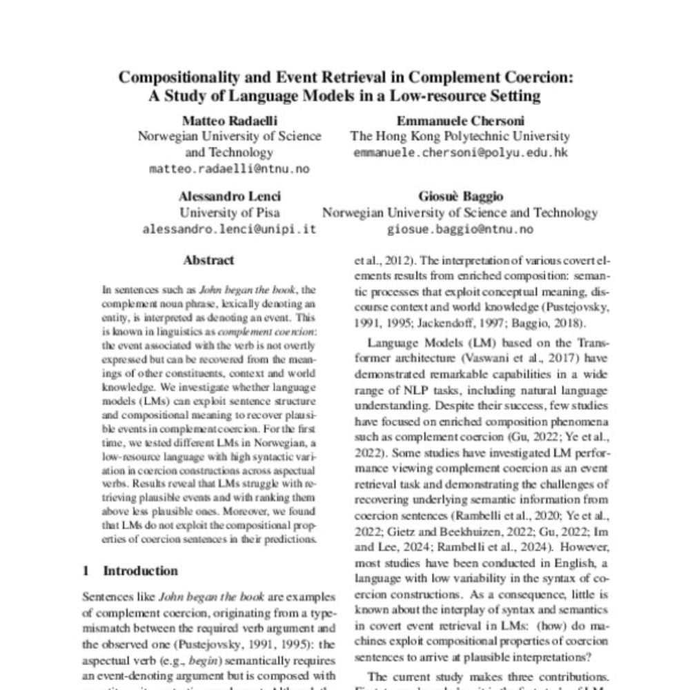 Compositionality and Event Retrieval in Complement Coercion: A Study of Language Models in a Low-resource Setting
