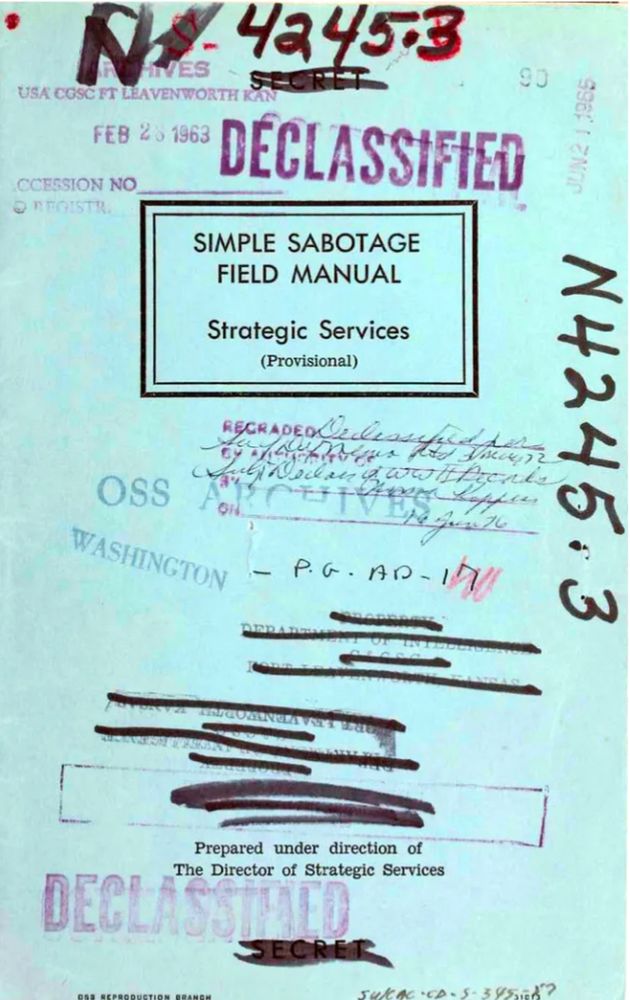 Das Bild zeigt das Cover des Handbuchs „Simple Sabotage Field Manual“ 