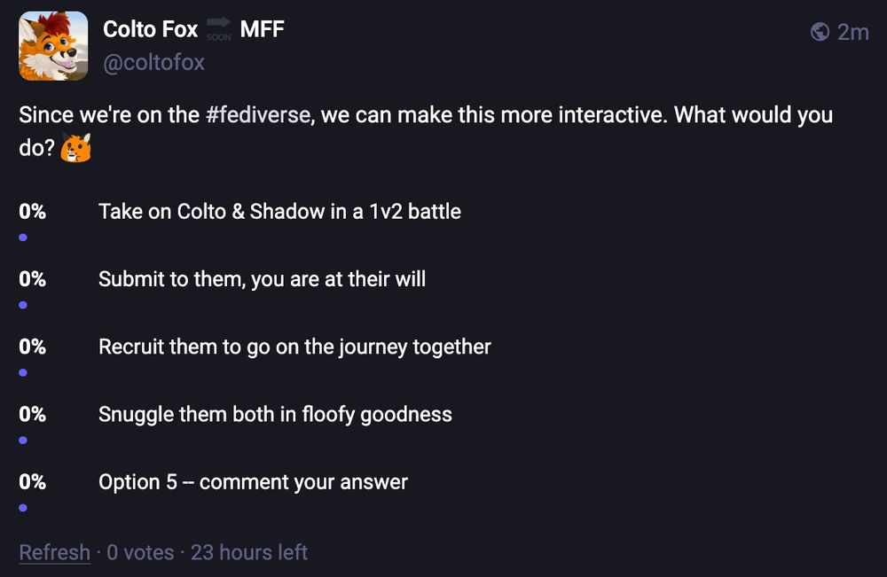 Mastodon poll of the same post including an 'Option 5' at the end.