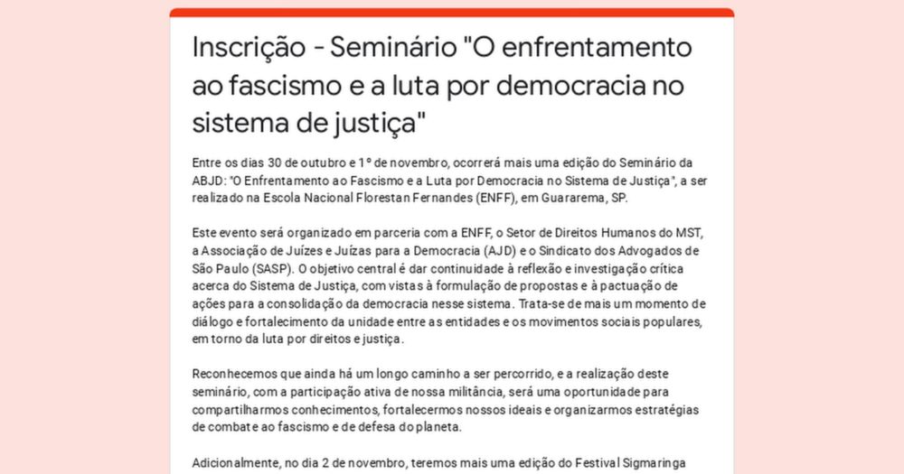 Inscrição - Seminário "O enfrentamento ao fascismo e a luta por democracia no sistema de justiça"