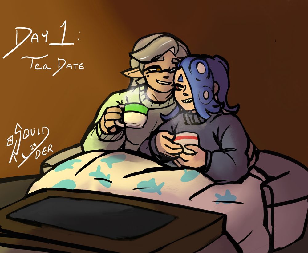 marie and shiver sitting next to each other drinking hot tea and cuddling