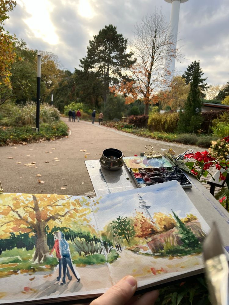 Autumny sketch of Hamburgs park Planten un Blomen. 
