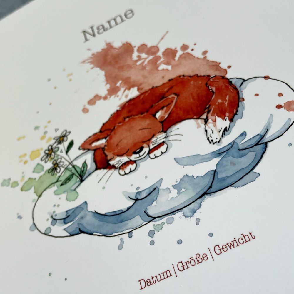 Watercolour of a little whimsical fox 