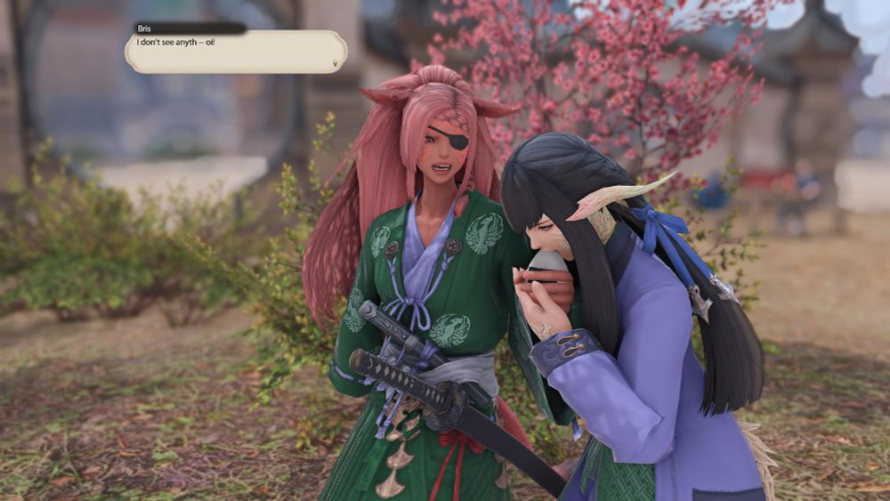 While Bris was distracted, Yugiri has seized the chance to take a big bite out of the rice ball.