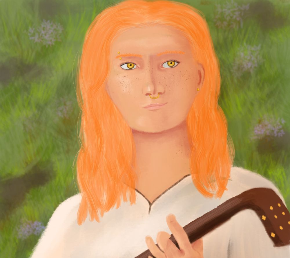 digital painted portrait of a man with orange hair and tan skin
