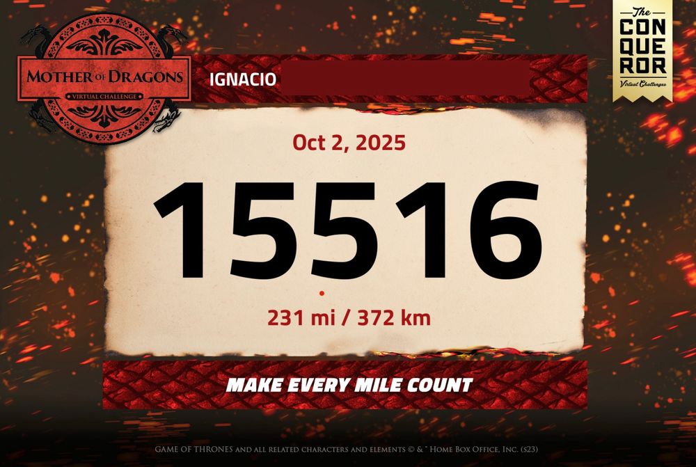 Dorsal con el número 15516 para el reto Mother of Dragons (Game of Thrones) de The Conqueror Challenges.