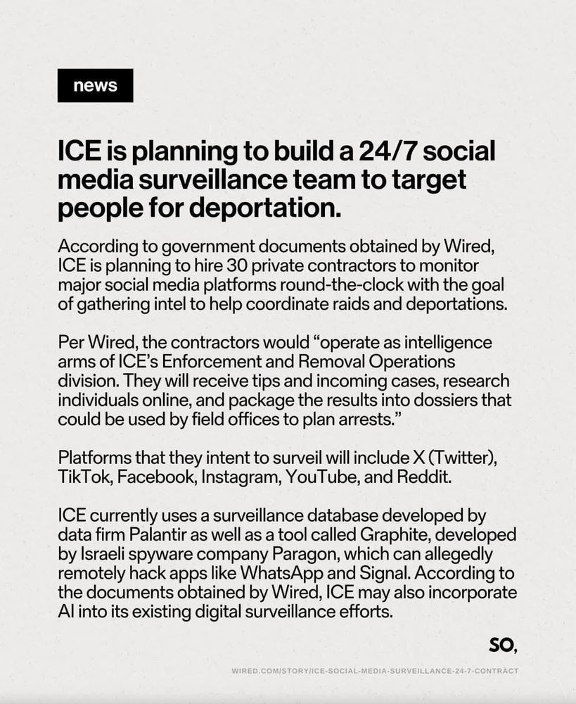 ICE is planning to build a 24/7 social media surveillance team to target people for deportation.