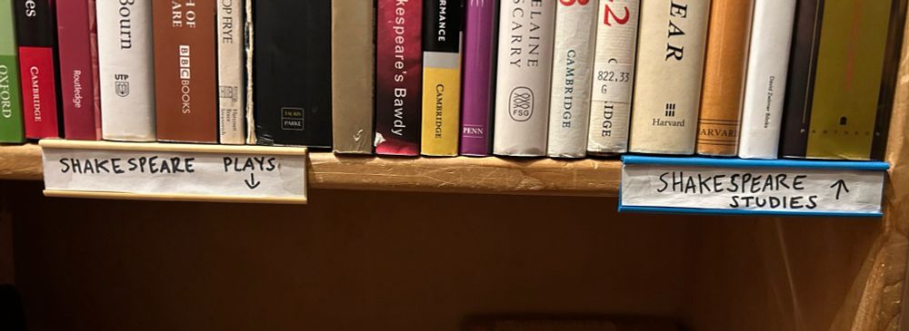 book shelf labels pointing down to "Shakespeare plays" and up to "Shakespeare studies"