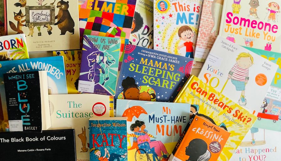 A collection of books including Mama's Sleeping Scarf, Can Bears Ski?, My Must-Have Mum.