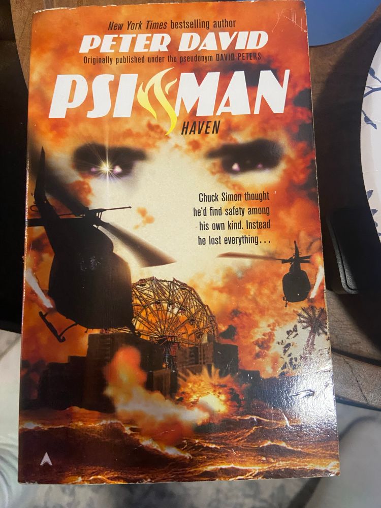Psi-Man book number six, “Haven“. With creepy eyes and helicopters on the cover.