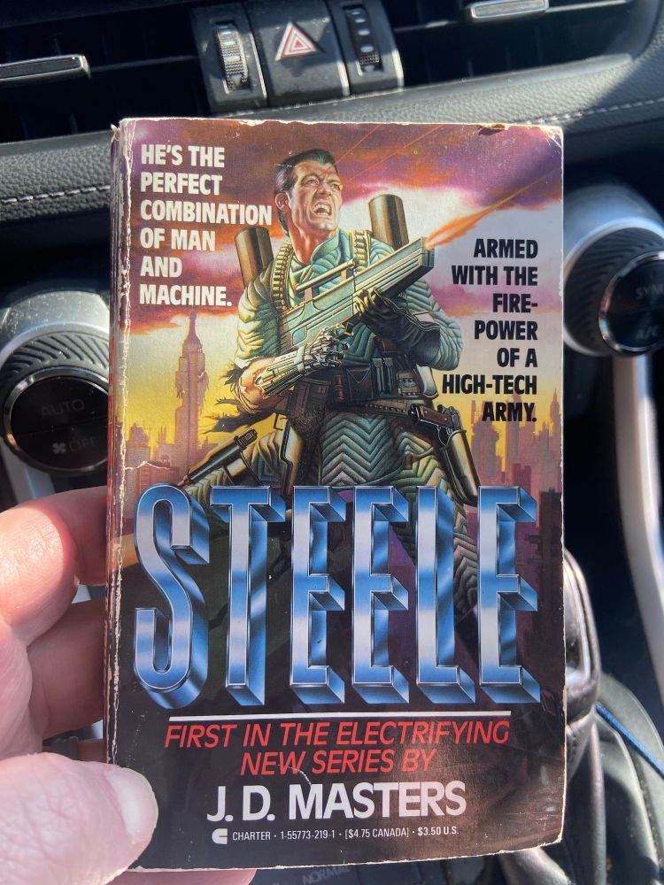 Steele book 1 featuring a cyborg soldier shooting a laser gun 