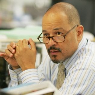 Photo of Clark Johnson portraying reporter/city editor Gus Haynes on season 5 of “The Wire.”