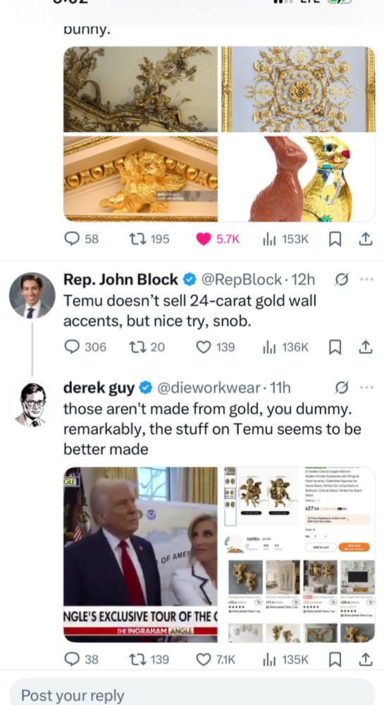 Tweet from John Block and a killer reply from Derek Guy. 
