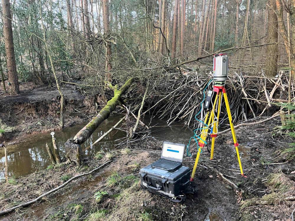 A beaver dam and terrestrial laser scanner