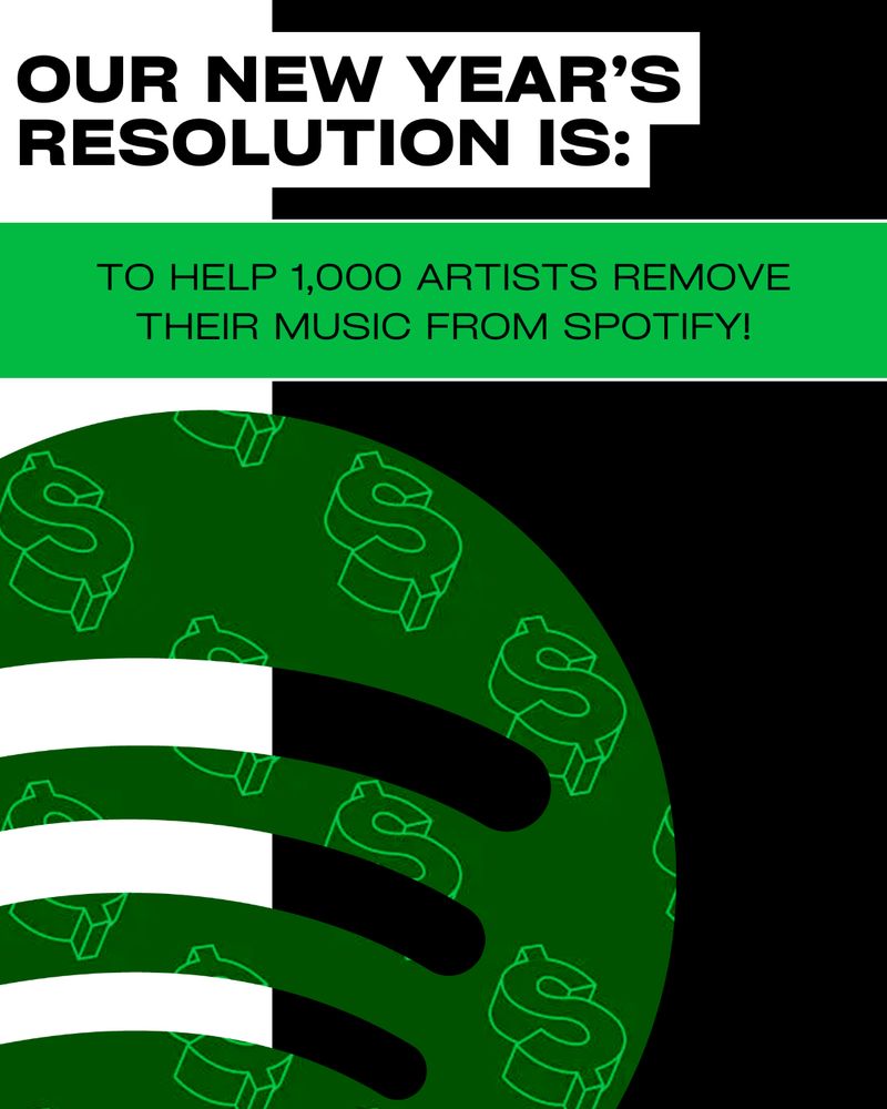 Scenes Off Spotify infographic stating that our goal for 2026 is to help 1k+ artists get off Spotify!