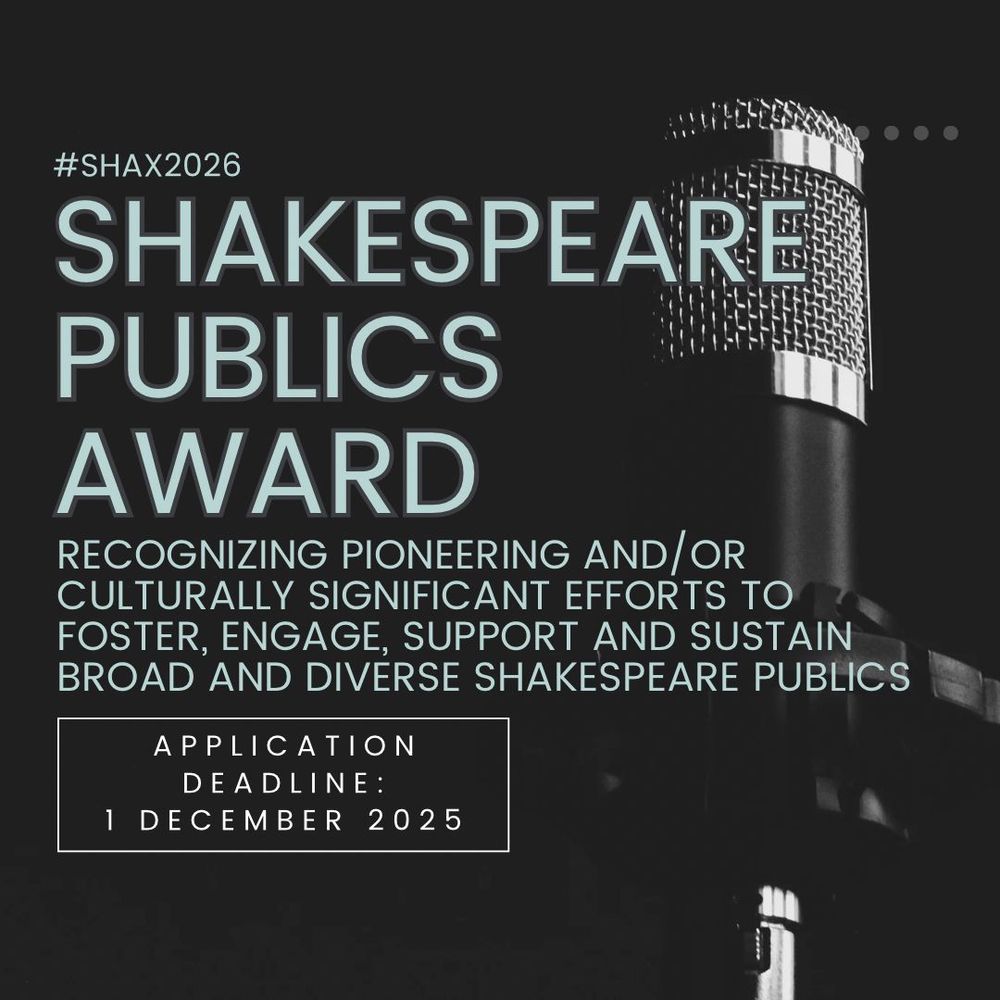 Image advertising the Shakespeare Publics Award for hashtag Shax 2026.