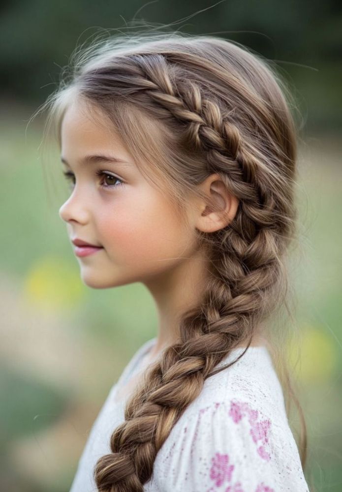 petite fille avec une longue natte