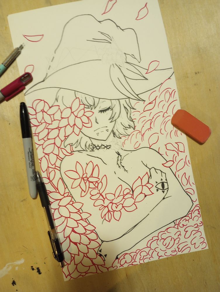 Line art of Aruna Lavender (in sharpie)