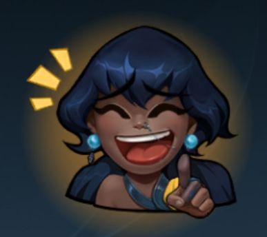 nilah emote from wild rift where she's laughing a lot, pointing the finger to you