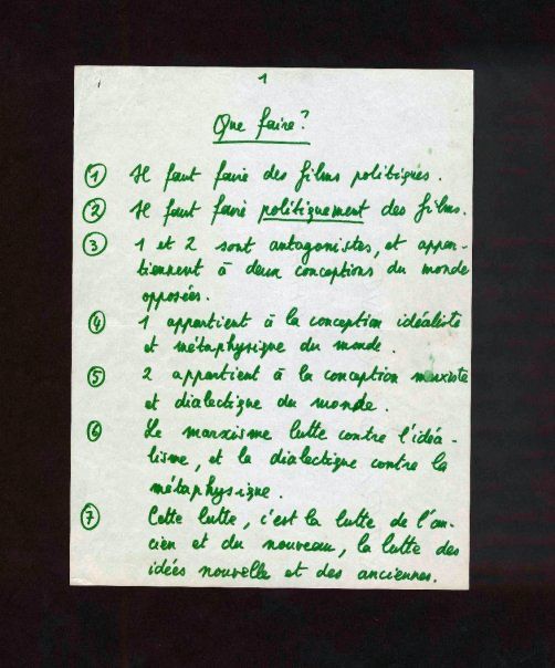 Manuscrito "Que faire?", de Jean-Luc Godard.