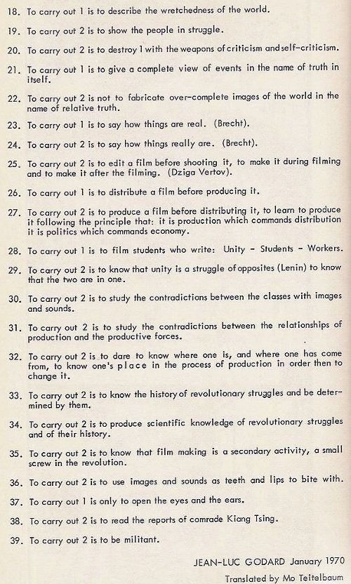 Traducción del manuscrito "Que faire?", de Jean-Luc Godard.
