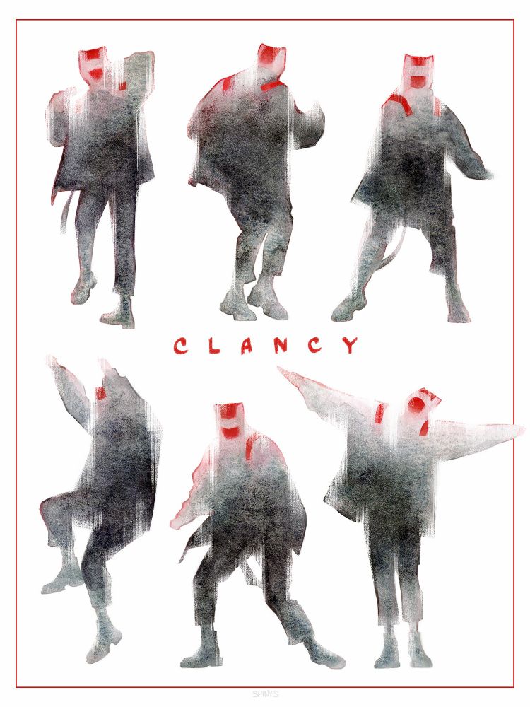 Tyler Joseph as Clancy from the music video "Overcompensate" by twenty one pilots. Six silhouettes of him dancing