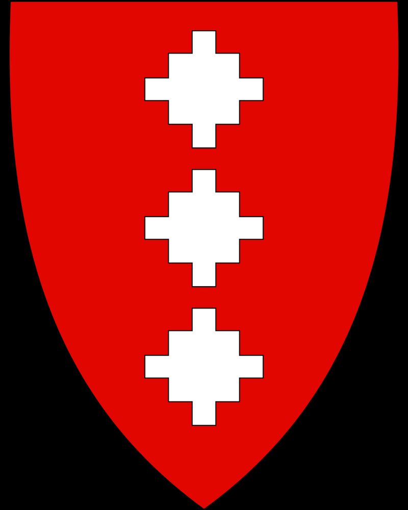 Tre hvite geometriske figurer på rød bakgrunn