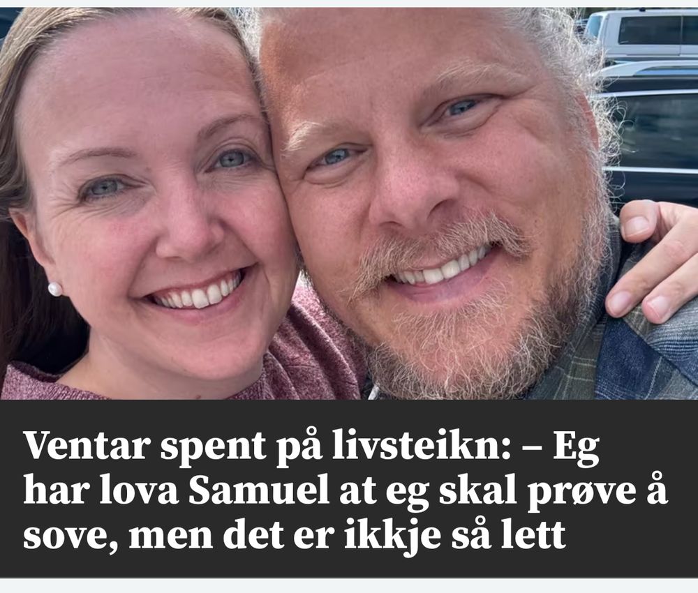 Screenshot fra Hallingdølen: Bilde av Liv Merete og Samuel og overskriften “Ventar spent på livsteikn: - Eg har lova Samuel at eg skal prøve å sove, men det er ikkje så lett”